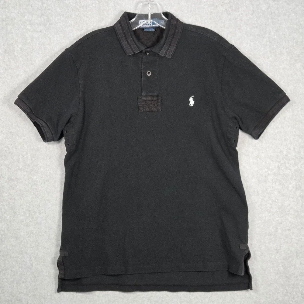 Polo Ralph Lauren Men Large Polo Shirt Black Short Sleeve Contrast Pony Vented
